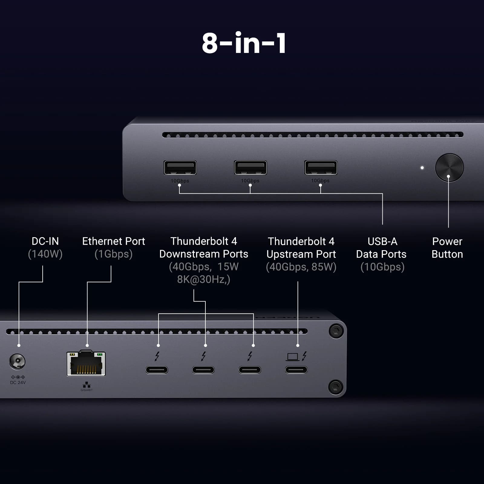 Thunderbolt 4 dockingstation 8-i-1 40Gbps