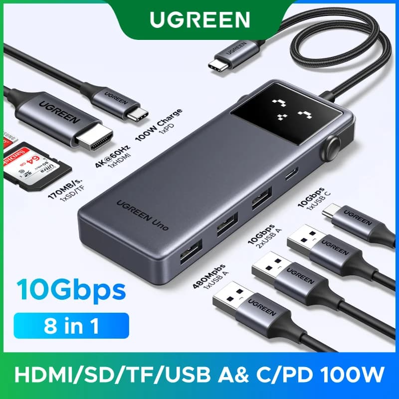 8-i-1 USB-C hub med 4K HDMI og 100W PD