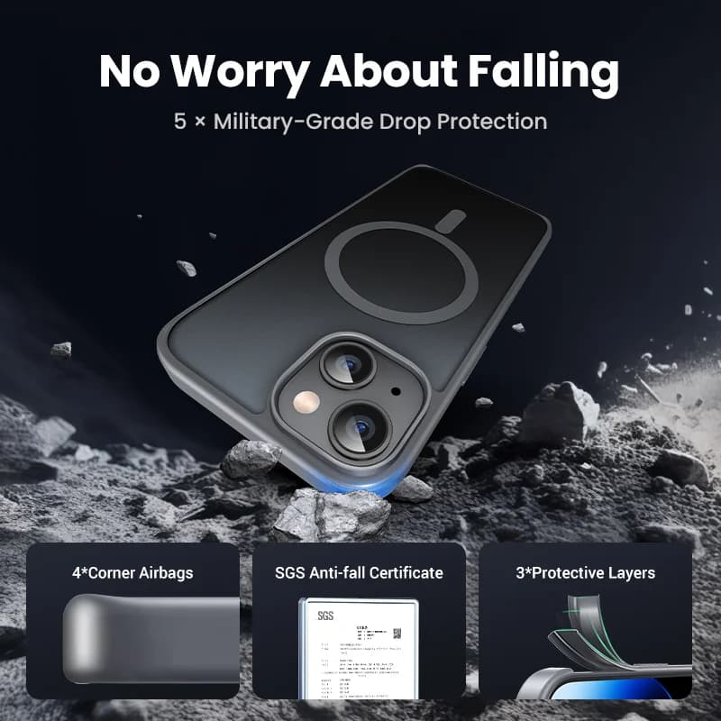 Mat magnetisk stødabsorberende cover til iPhone