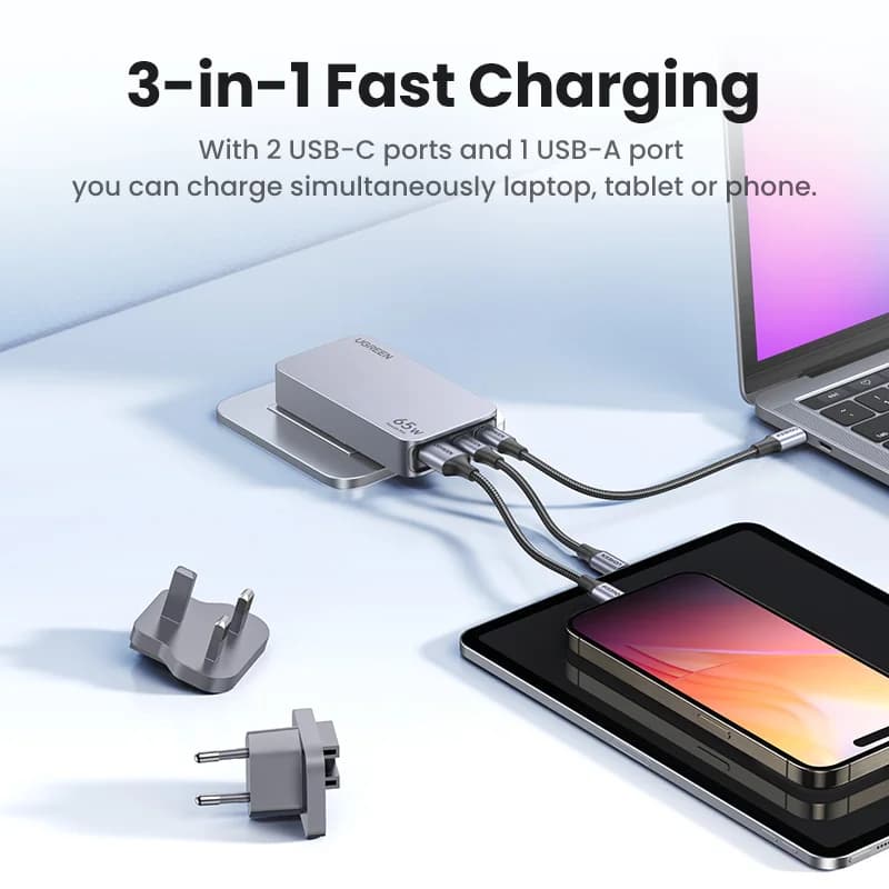 65W GaN USB-C-oplader med Quick Charge 4.0