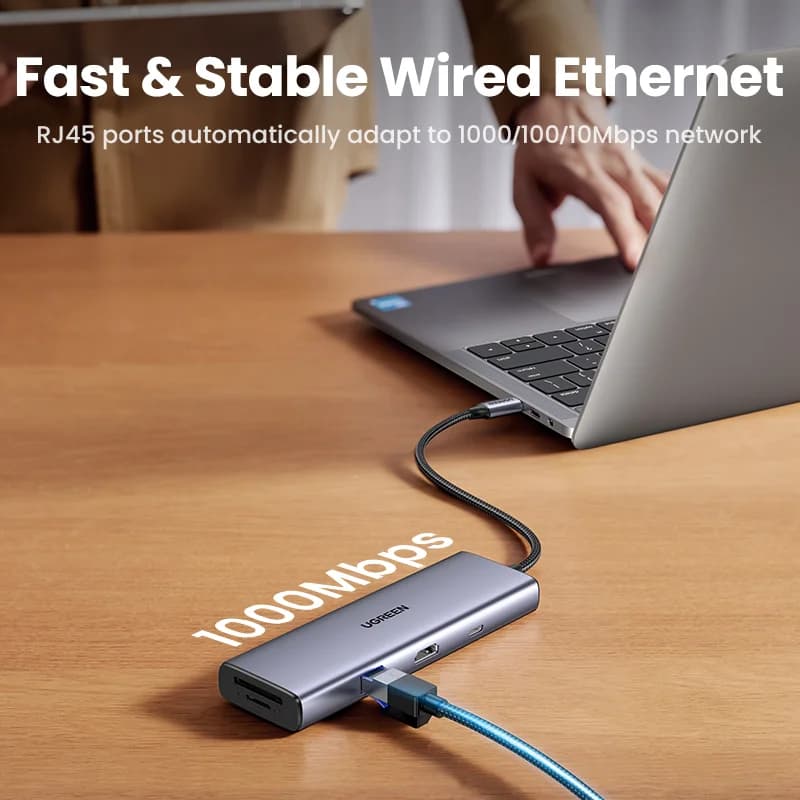 USB-C hub med 4K HDMI, Gigabit Ethernet, SD/TF