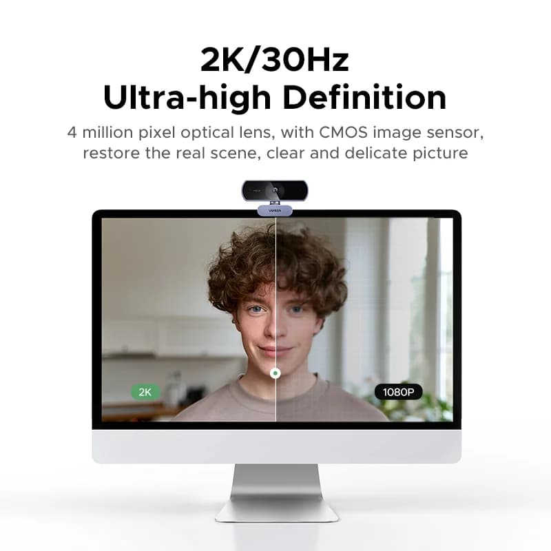 2K HD USB-webcam med automatisk lyskorrektion