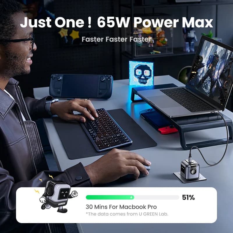 65W GaN USB-C hurtiglader med UK-stik