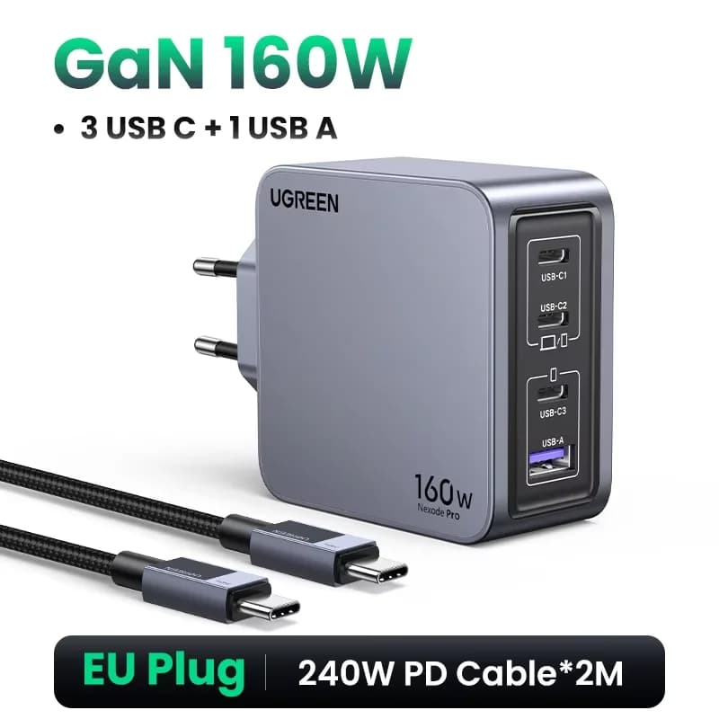 160W GaN USB-C Væglader, PD3.1