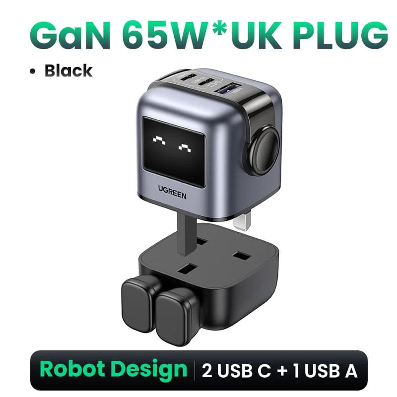 65W GaN USB-C hurtiglader med UK-stik