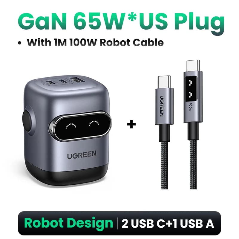 65W GaN Hurtiglader, Robotdesign, US Stik