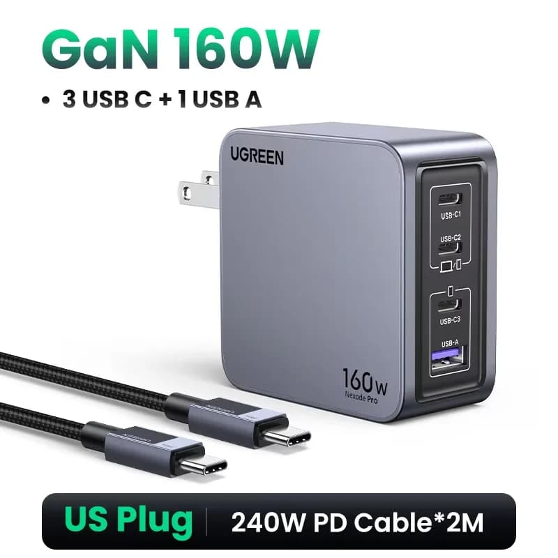 160W GaN USB-C Væglader, PD3.1